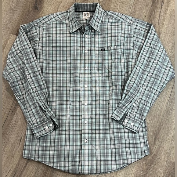 CINCH Men’s Medium Longe Sleeve Logo Plaid Cowboy Western Pattern Cuff RG - Picture 1 of 11